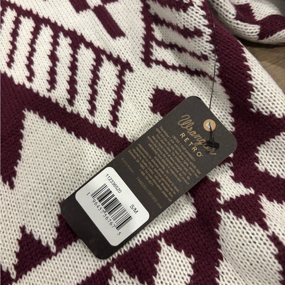 Wrangler Burgundy and White Patterned Cardigan Duster NWT! - Picture 7 of 9